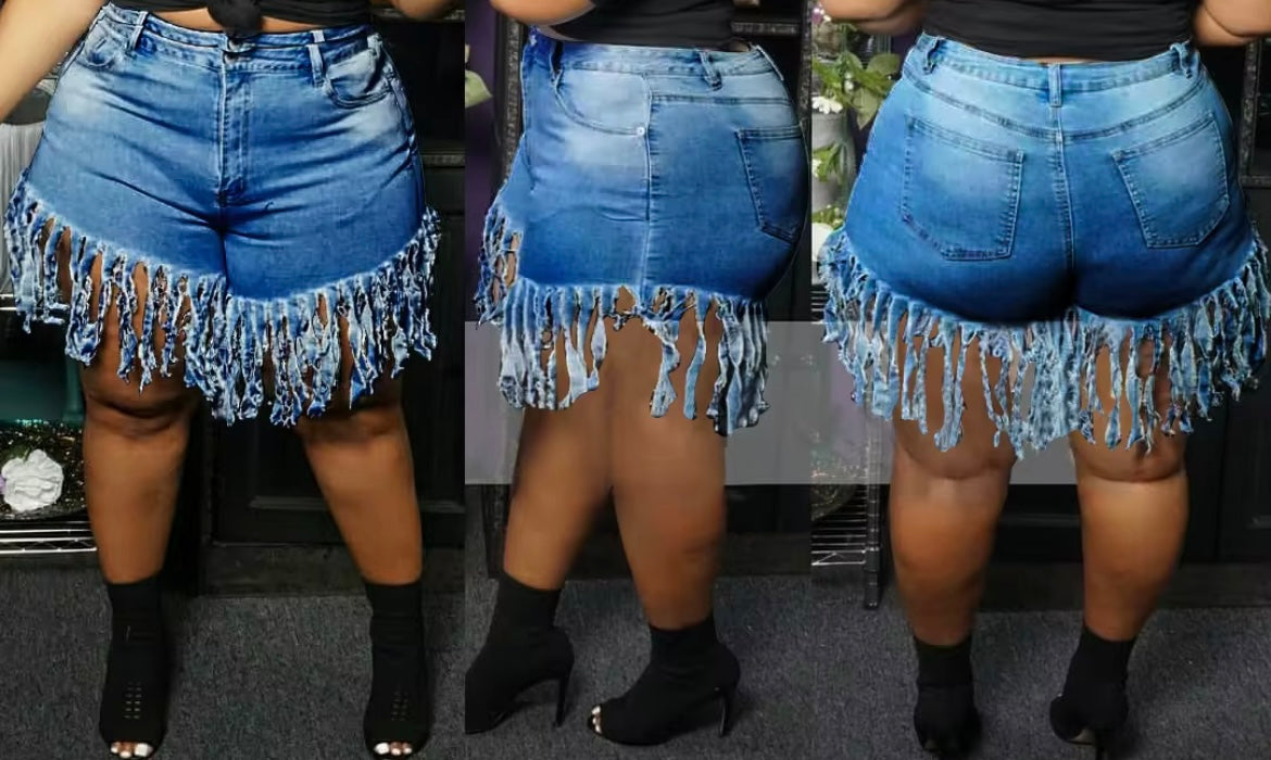 Tassels Denim Shorts,